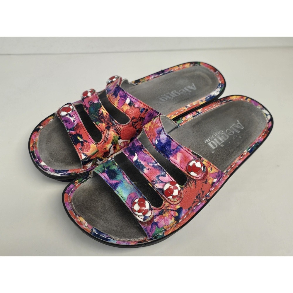 Alegria Fiona Iris Sandal Floral Leather Slide Shoe Women 36 (6) Adj Strap